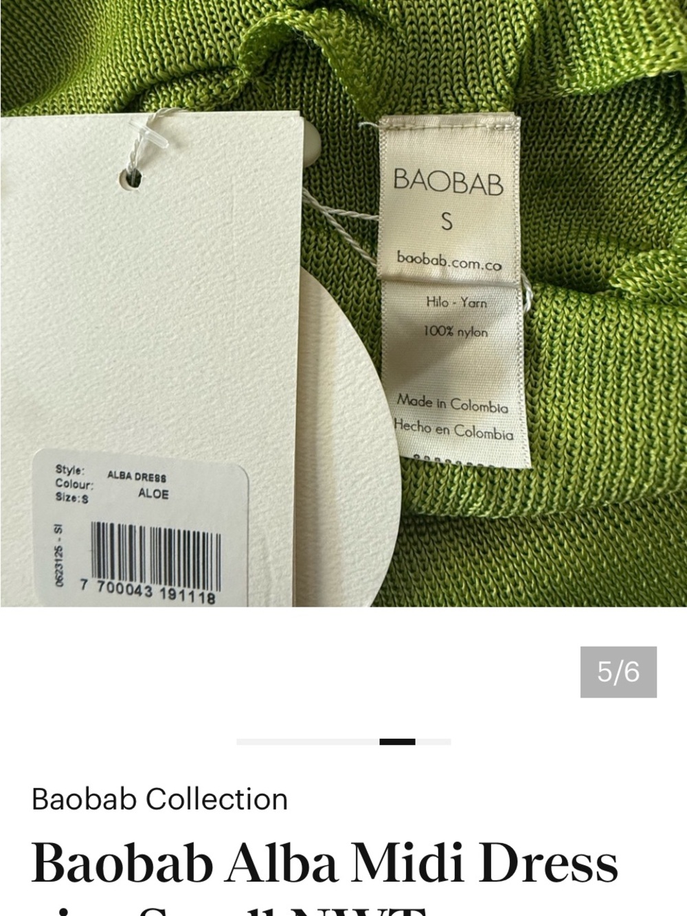 Baobab beautiful light green dress New !